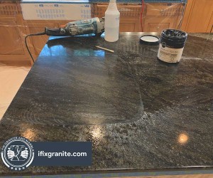 Dark granite kitchen countertop restoration