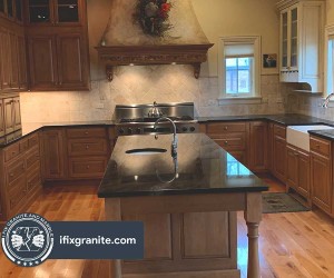 Dark granite kitchen countertop restoration