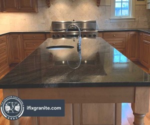 Dark granite kitchen countertop restoration