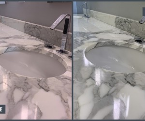 Marble vanity before and after restoration