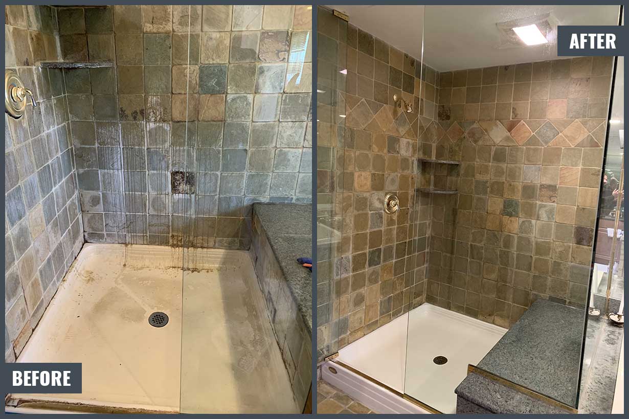 Shower Surround Caulking, Deep Clean, Buff and Seal